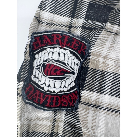 Harley Davidson Flannel Shirt XL Plaid Patches Button Up Embroidered Pearl Snaps - Picture 2 of 15
